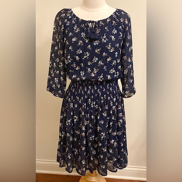 J. Jill Dresses & Skirts - J. Jill Navy Blue Ditsy Floral SZ S Cottagecore Romantic Boho Chic Peasant Dress